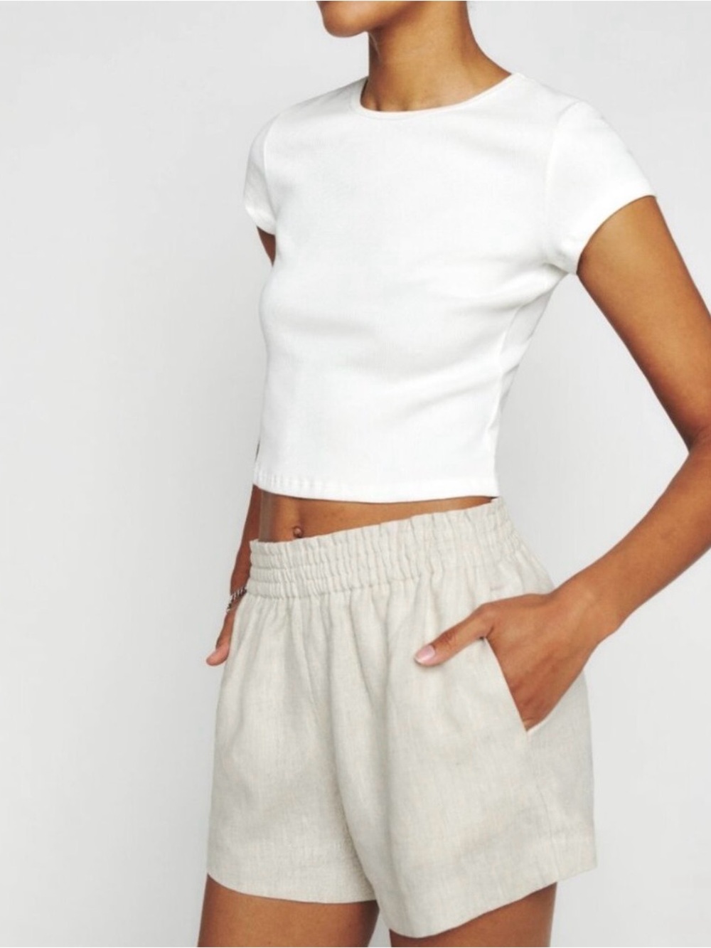 Reformation White Cropped Crewneck Tee